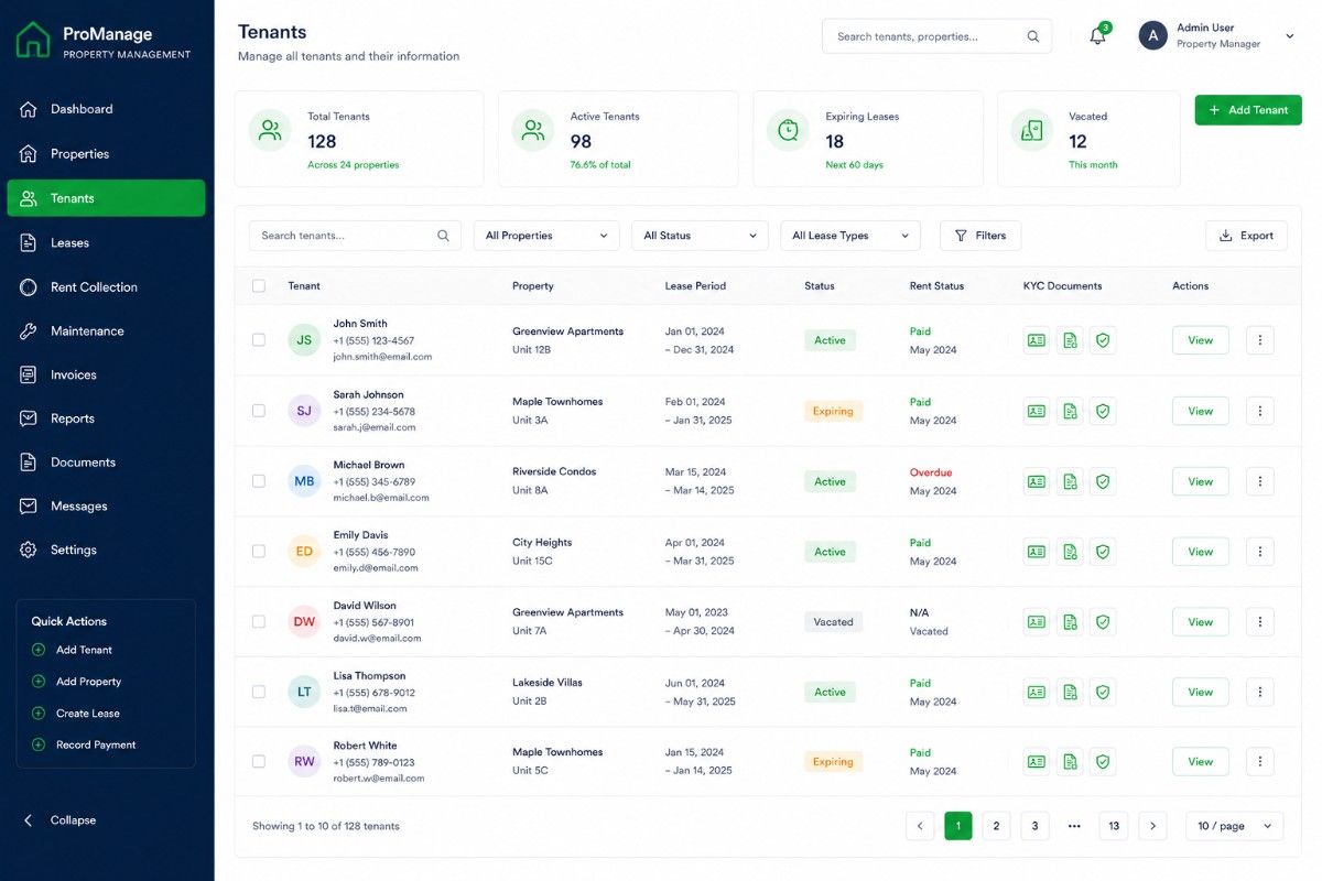 Tenant management interface