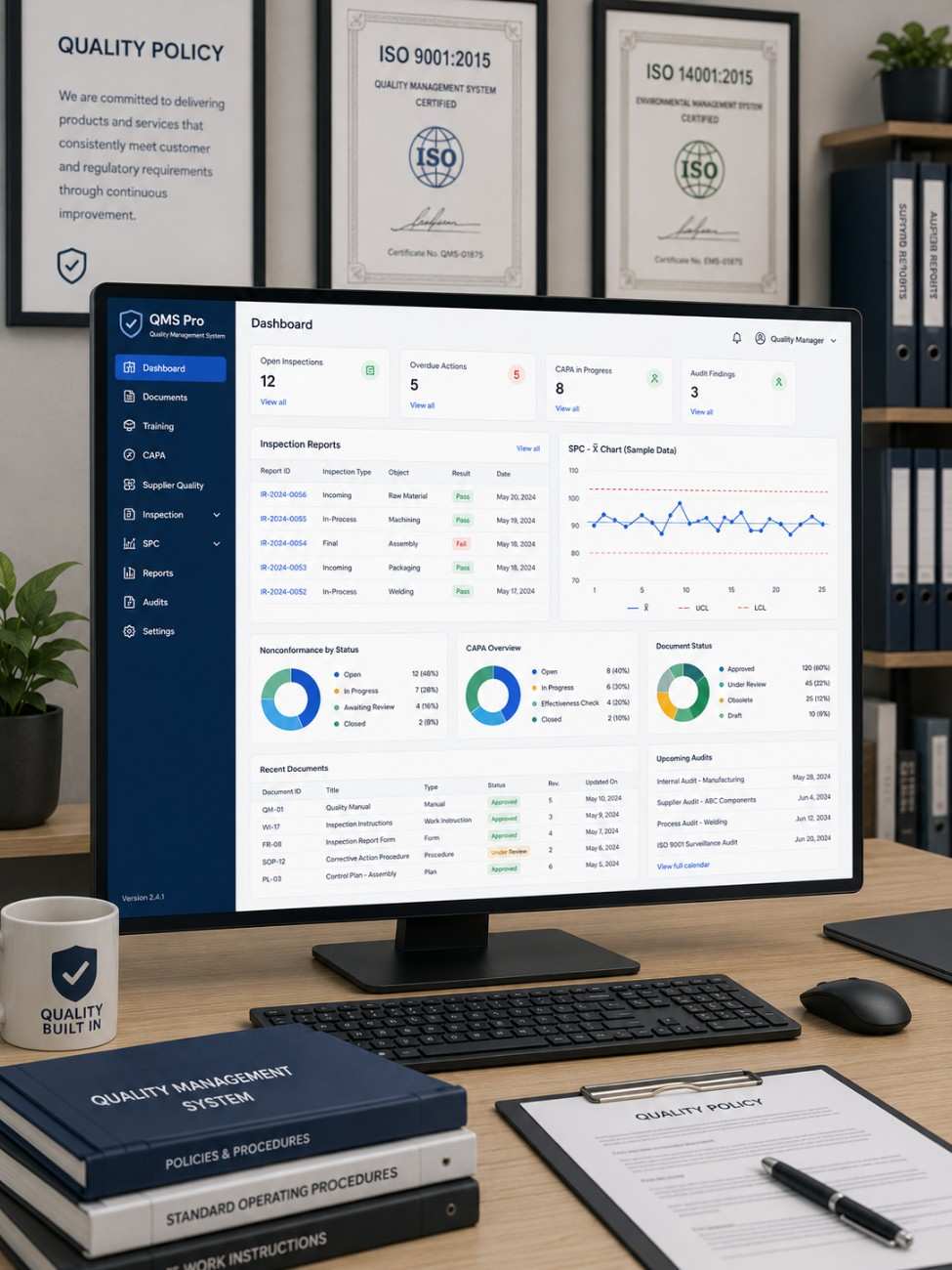 QMS software interface on desktop