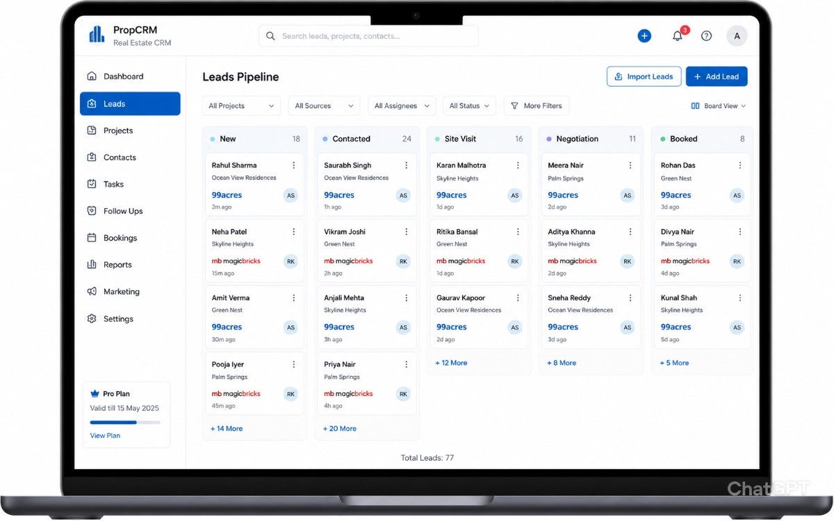 Real estate lead management interface