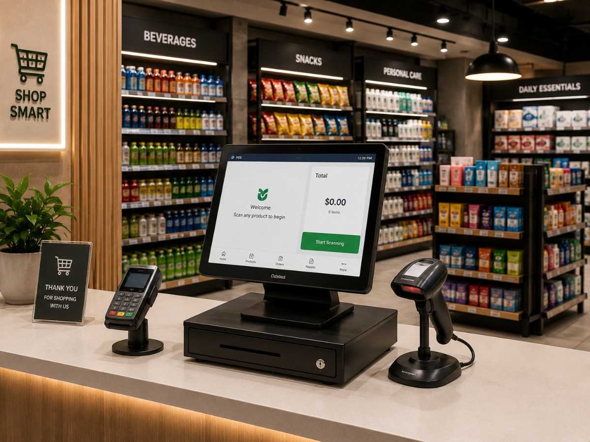 Retail store using SITS POS software on counter