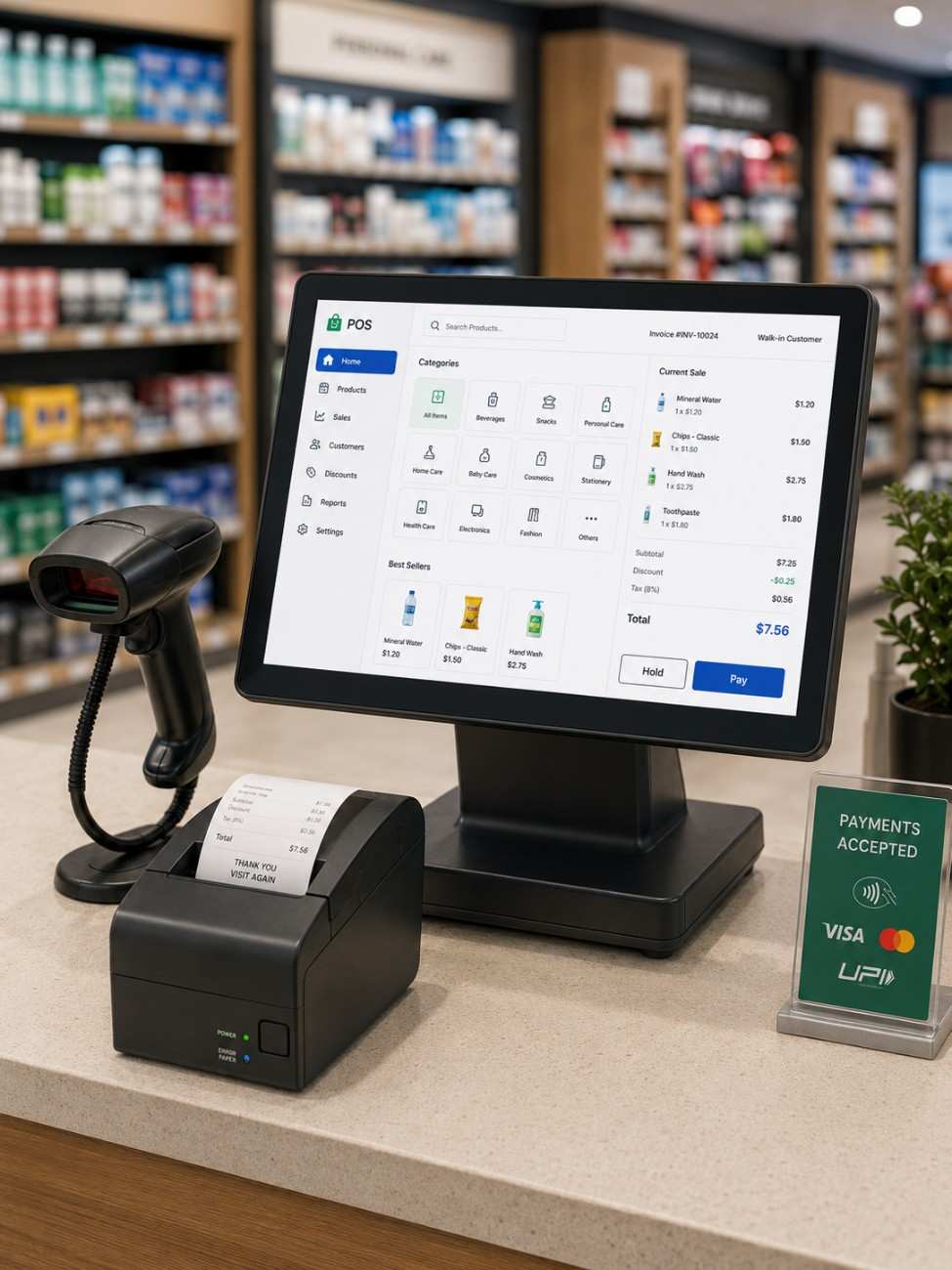 Retail POS billing interface on touch screen