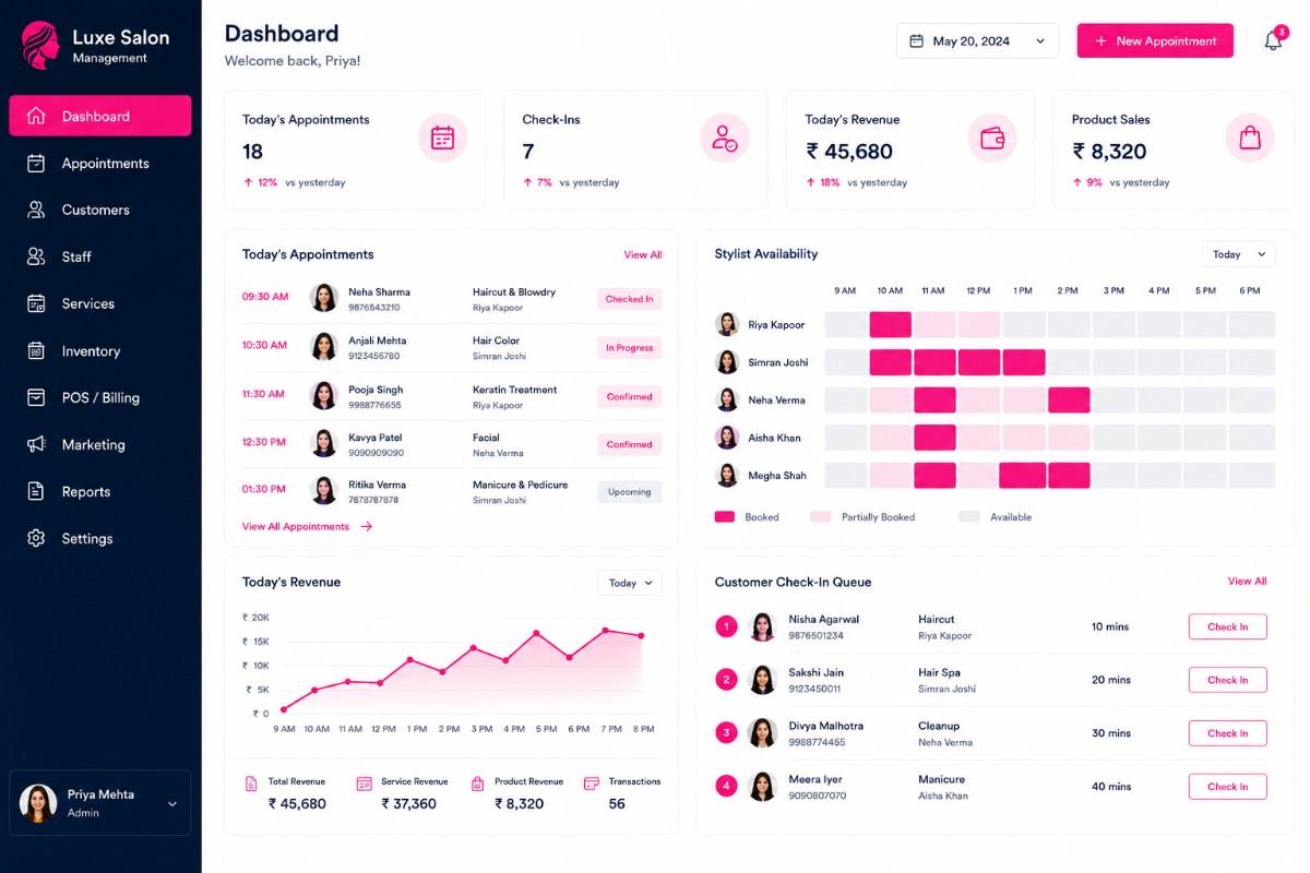 Salon management dashboard preview