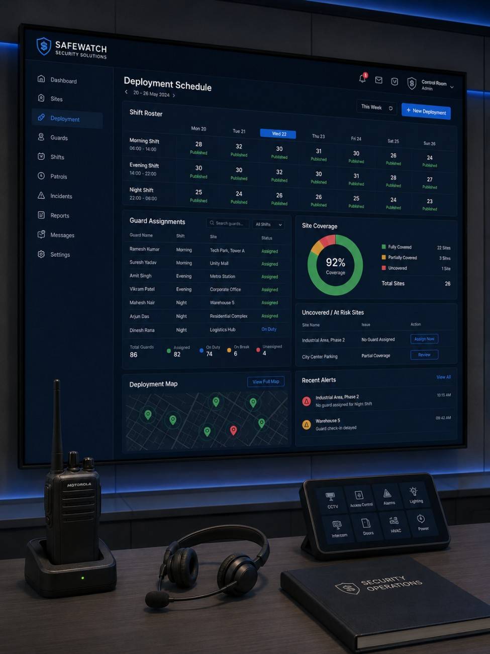 Security management software on control room screen