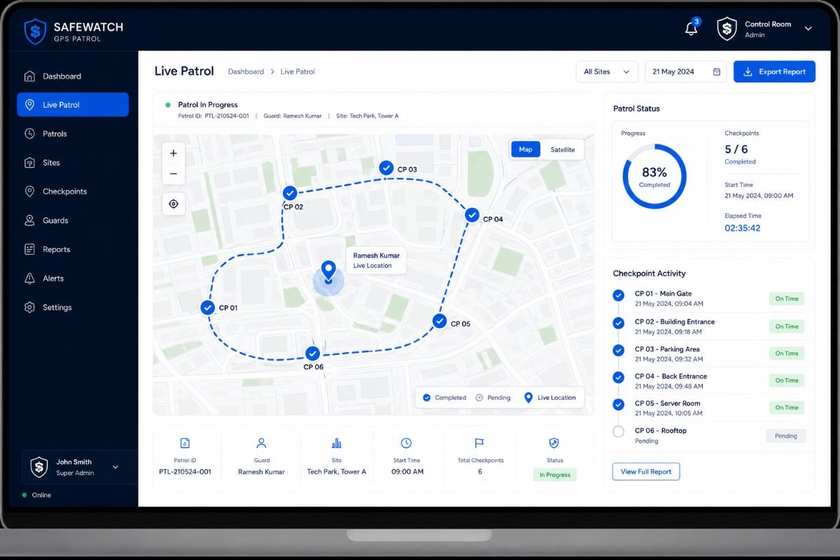 GPS patrol tracking screen