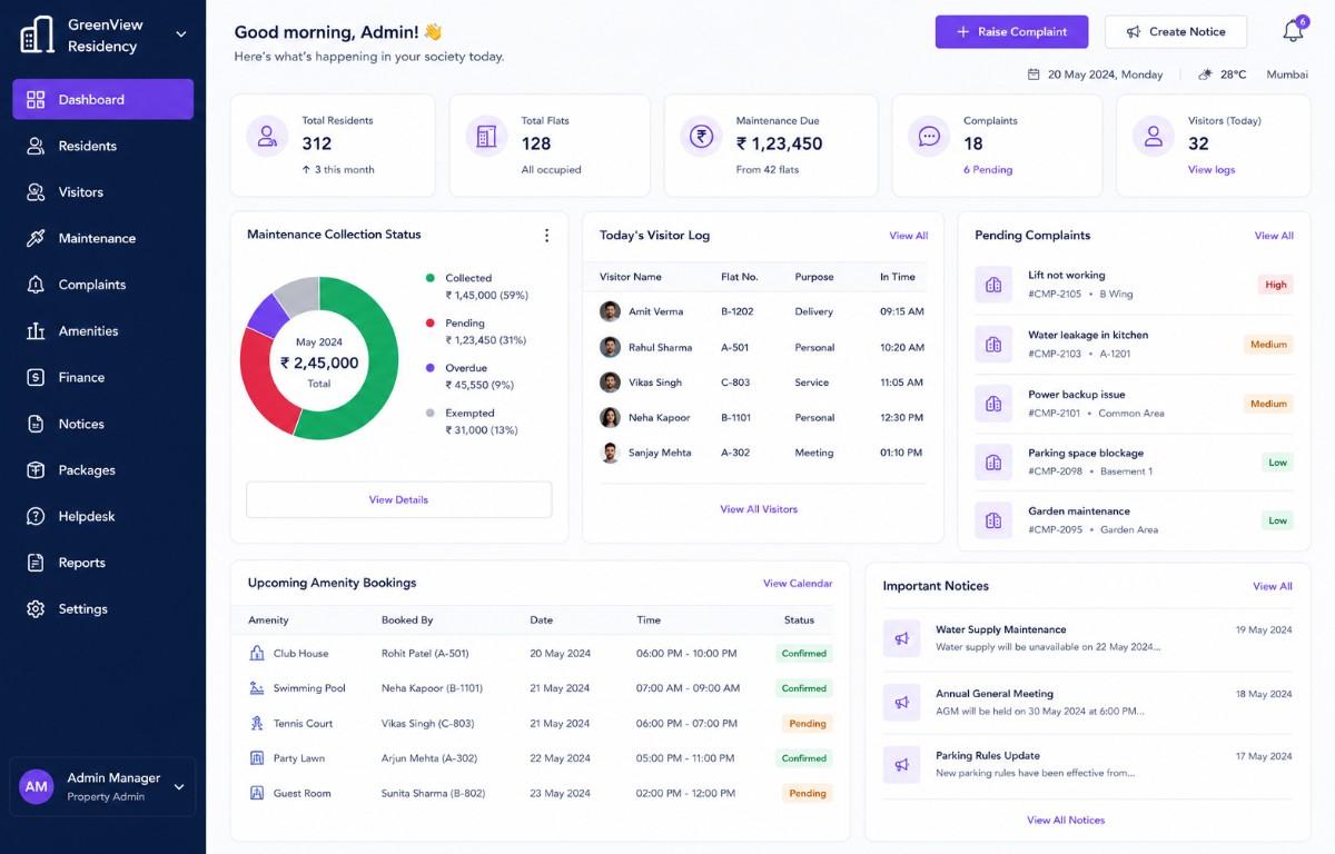Society management dashboard preview