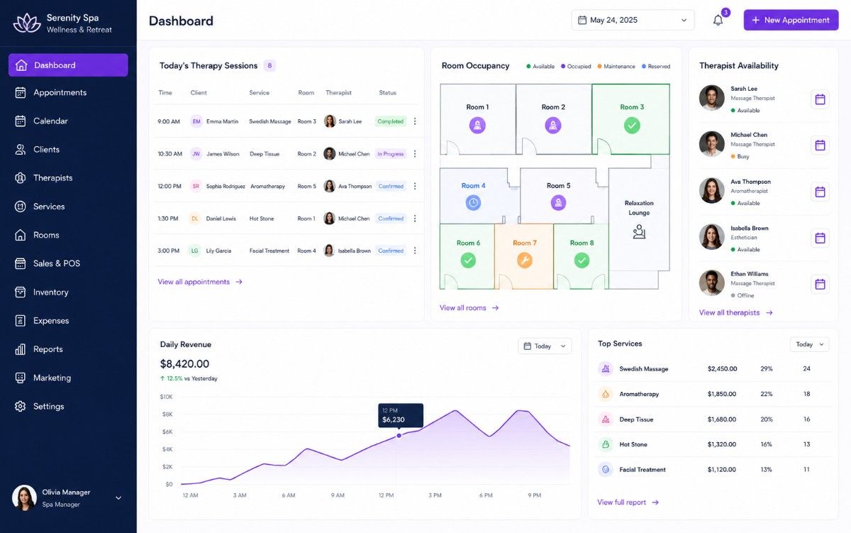 Spa management dashboard preview