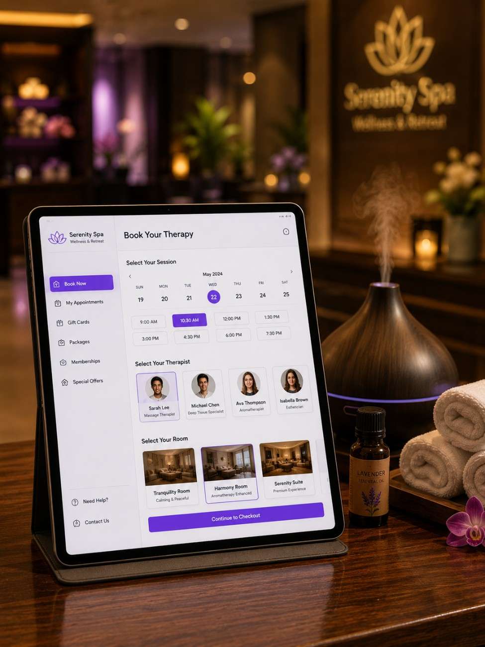 Spa software interface on tablet device