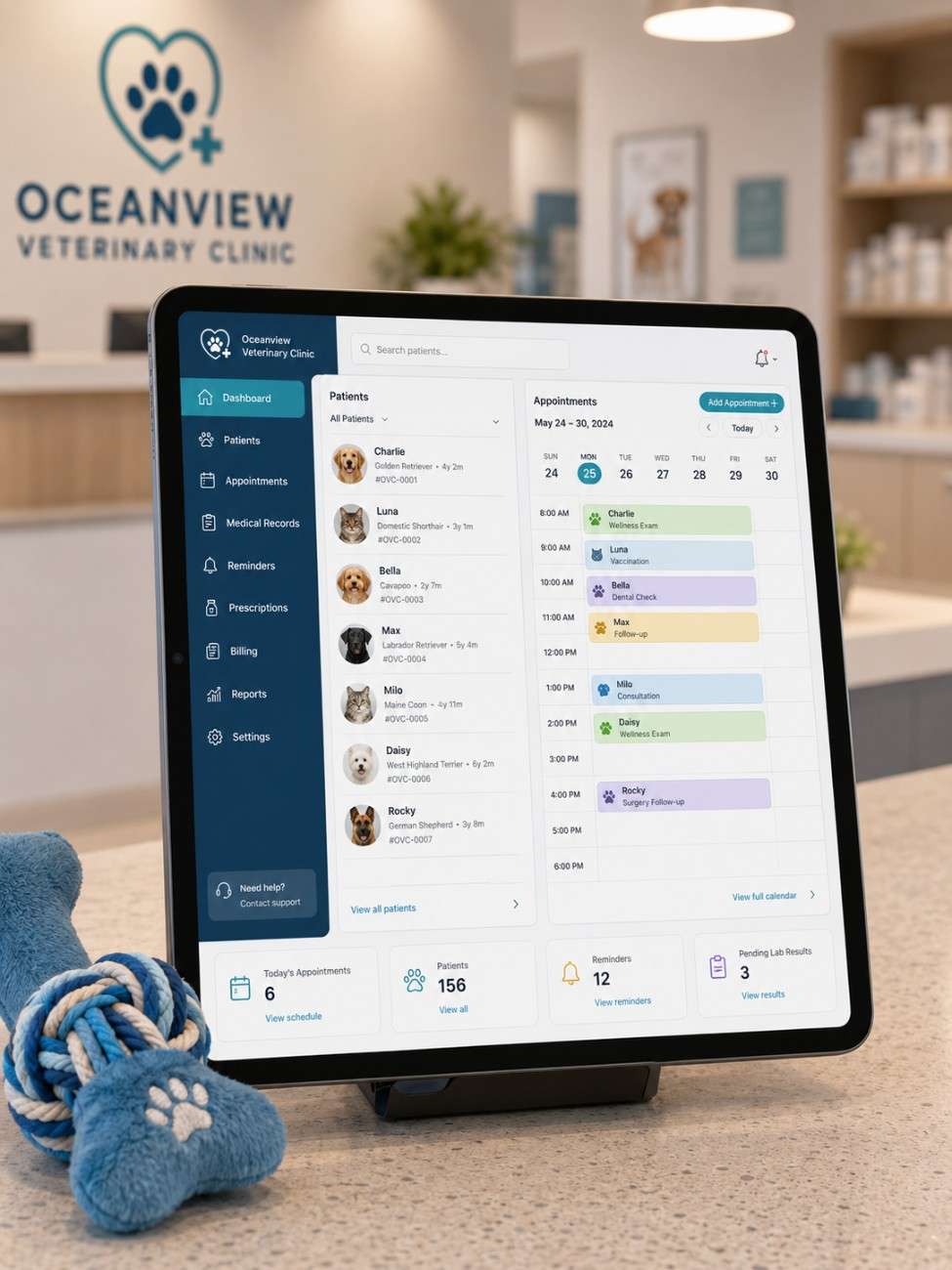Veterinary software interface on tablet