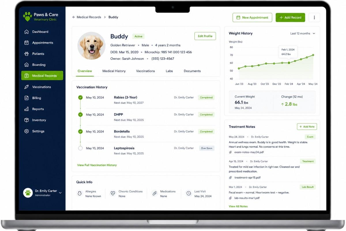 Veterinary patient records interface