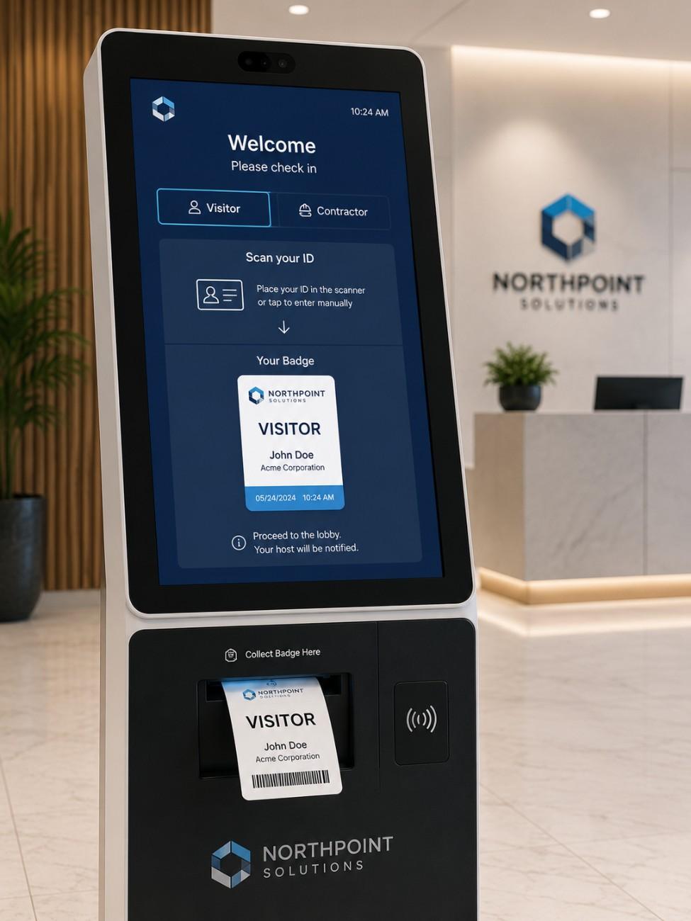 Visitor management kiosk at reception