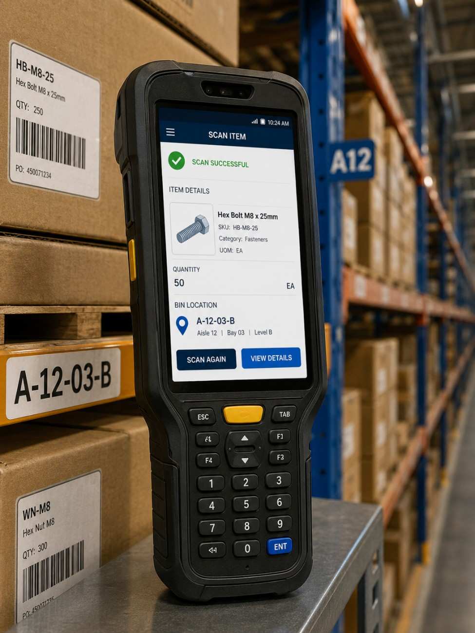 WMS software interface on handheld scanner