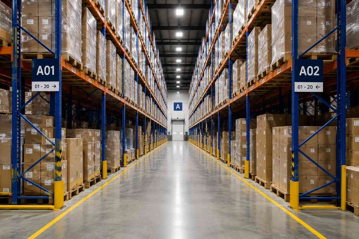 Modern warehouse with barcode scanning system
