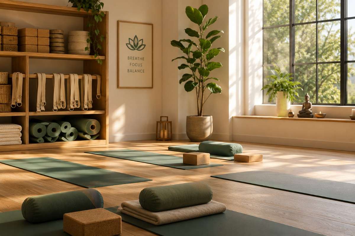Peaceful yoga studio interior