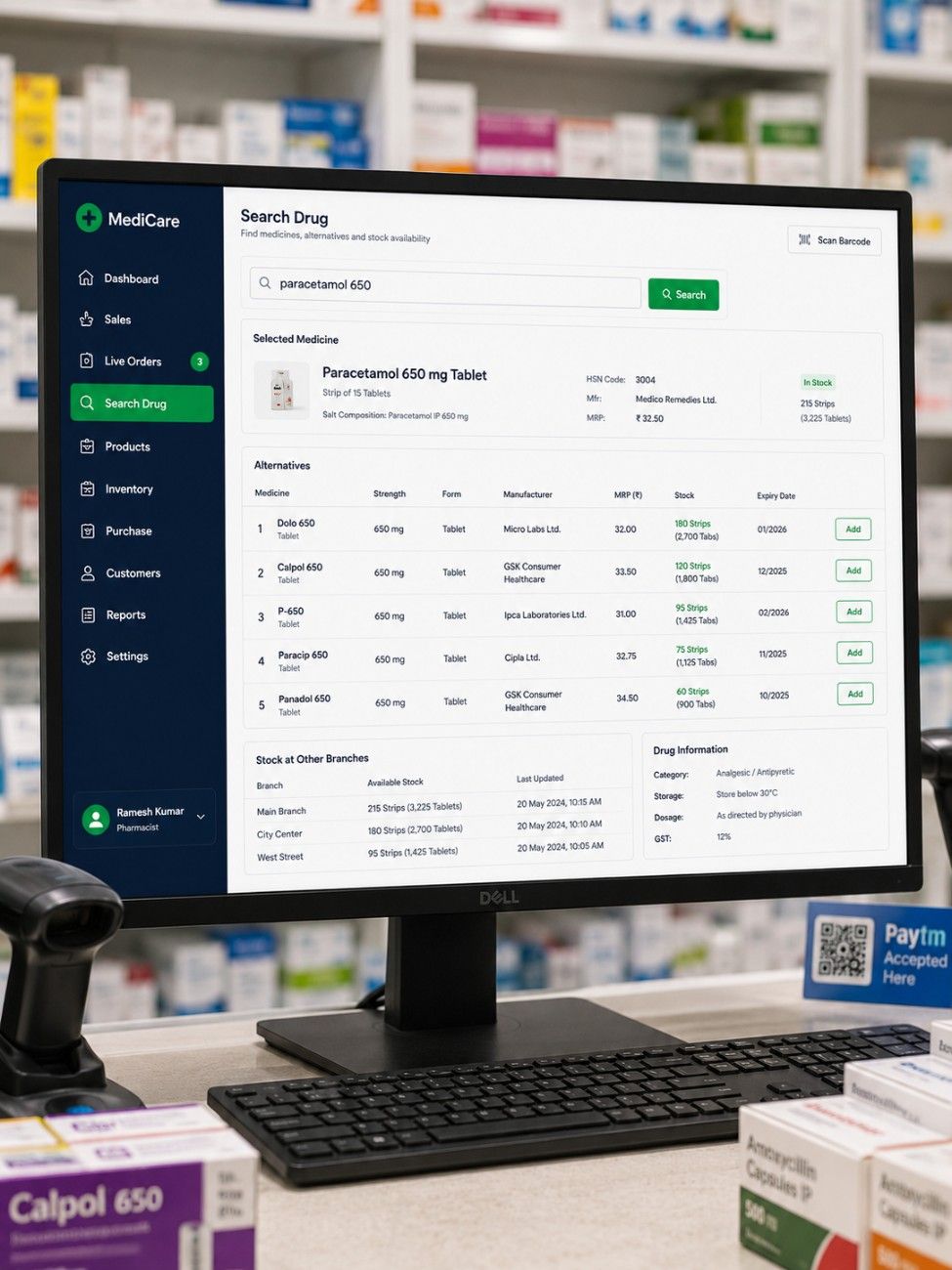 Pharmacy software on screen