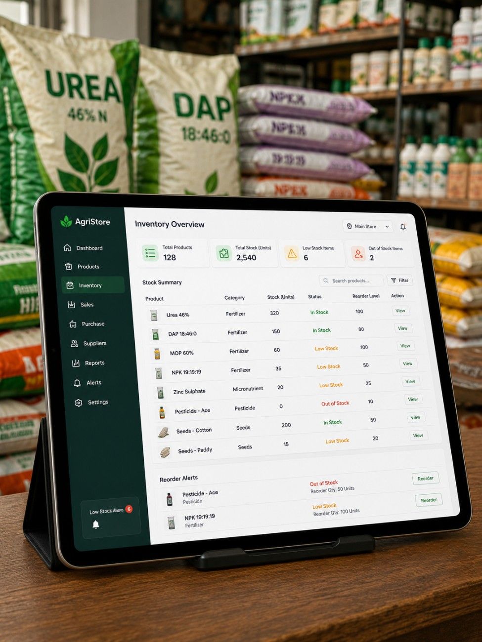 Agri shop software on tablet