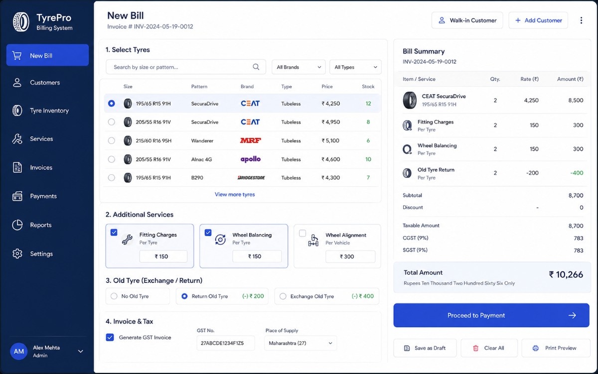 Tyre warranty tracking dashboard