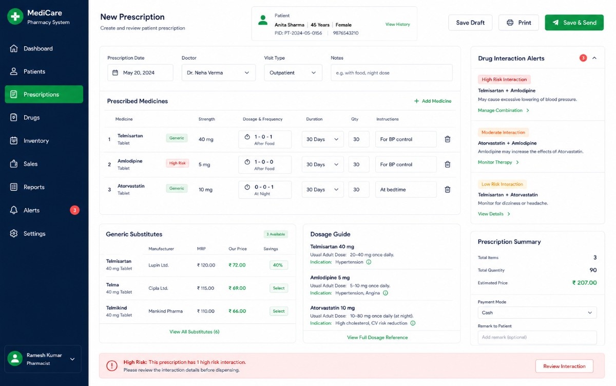 Pharmacy billing interface