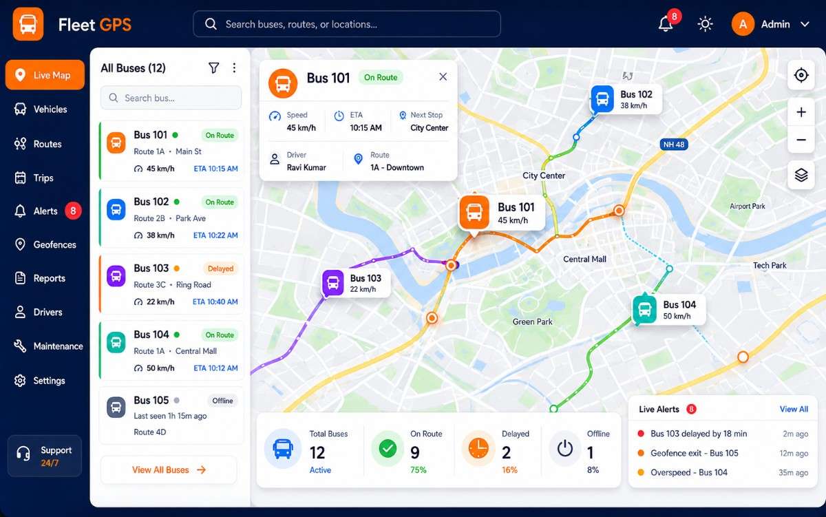 Bus GPS tracking dashboard