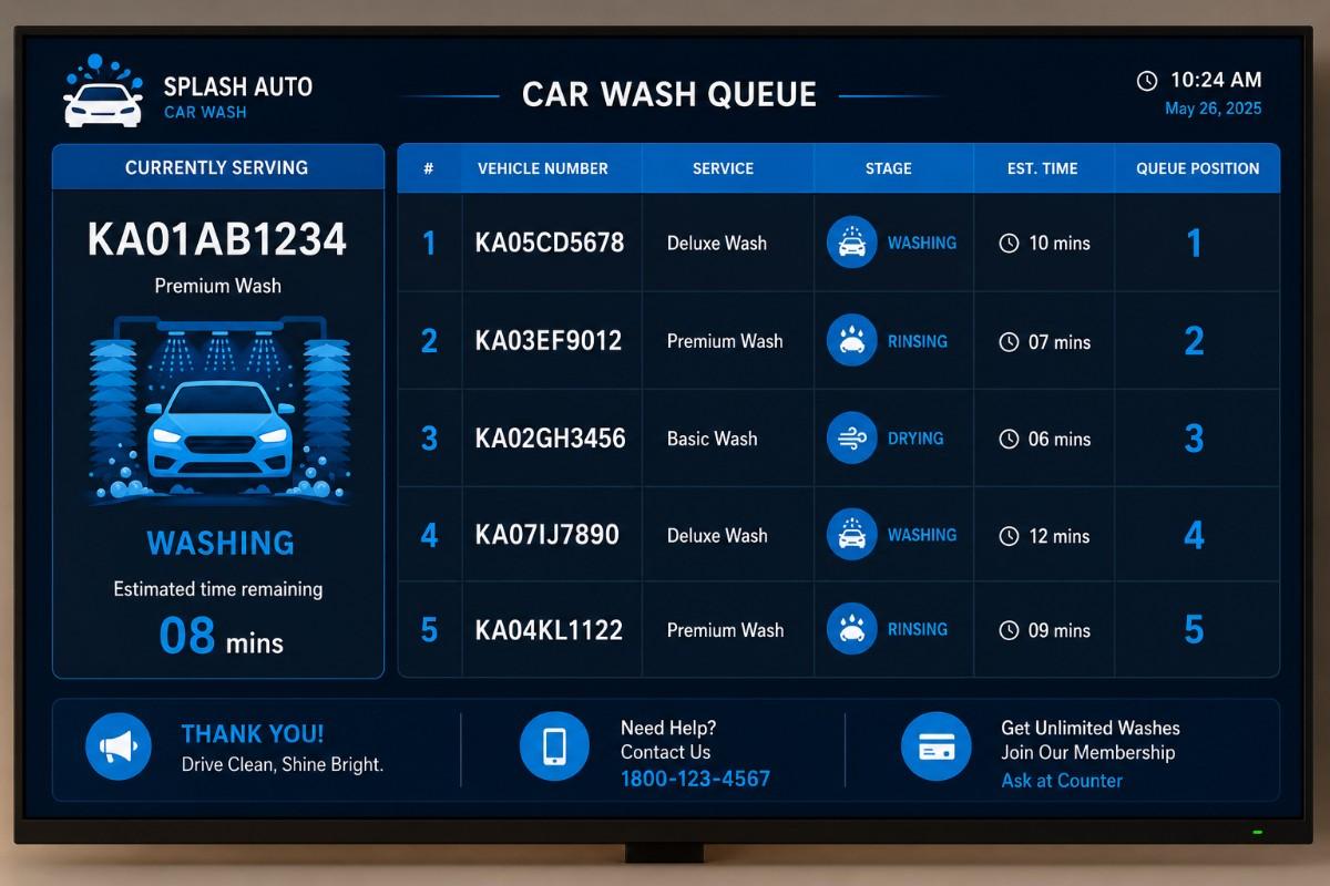 Car wash queue management interface