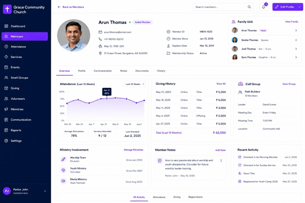 Church member management interface