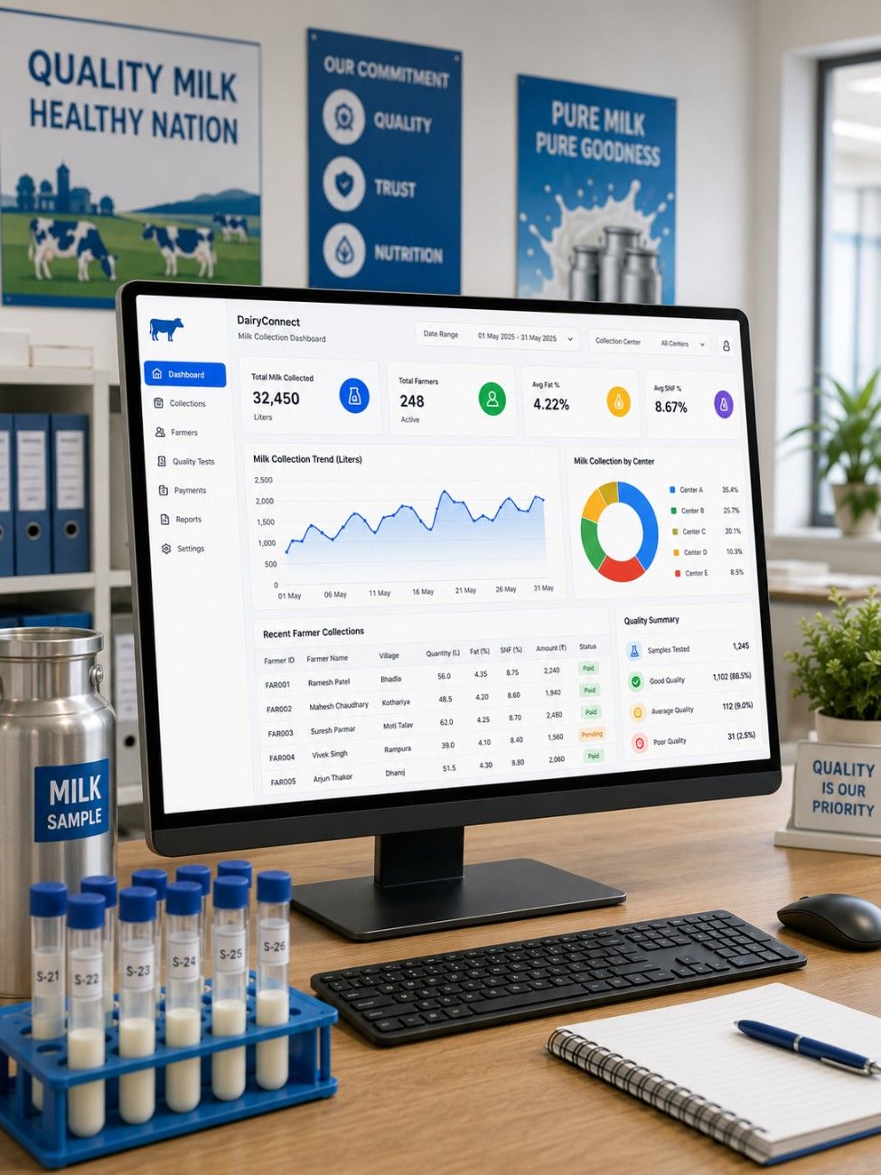 Dairy software interface on desktop screen