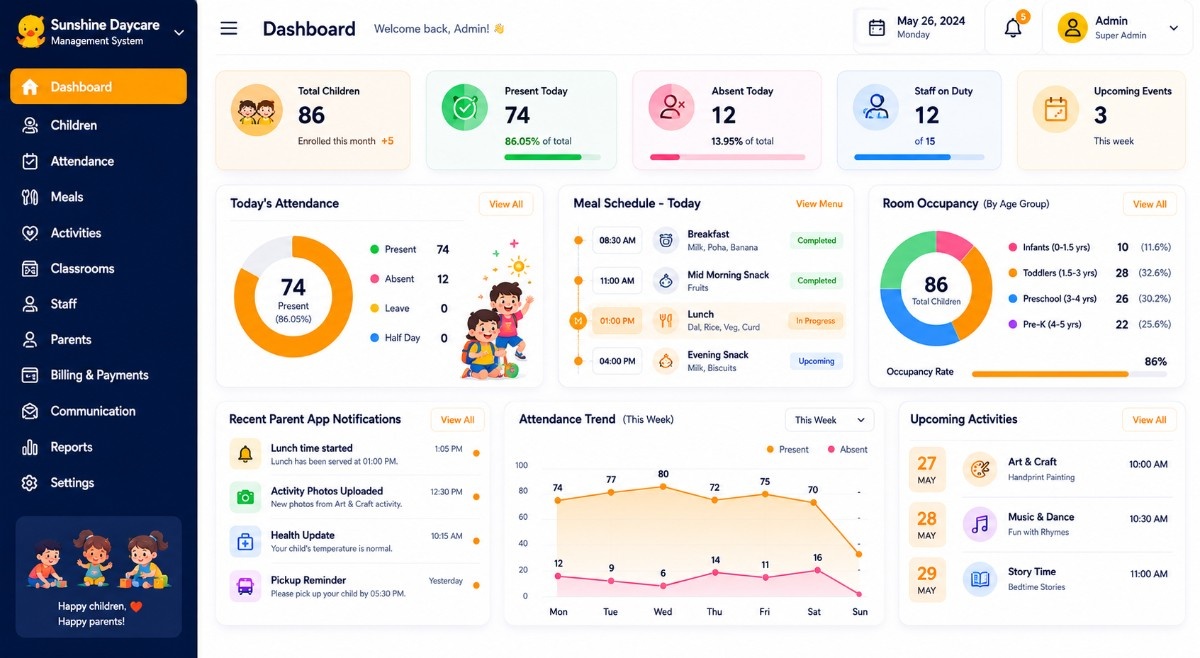 Daycare management dashboard preview