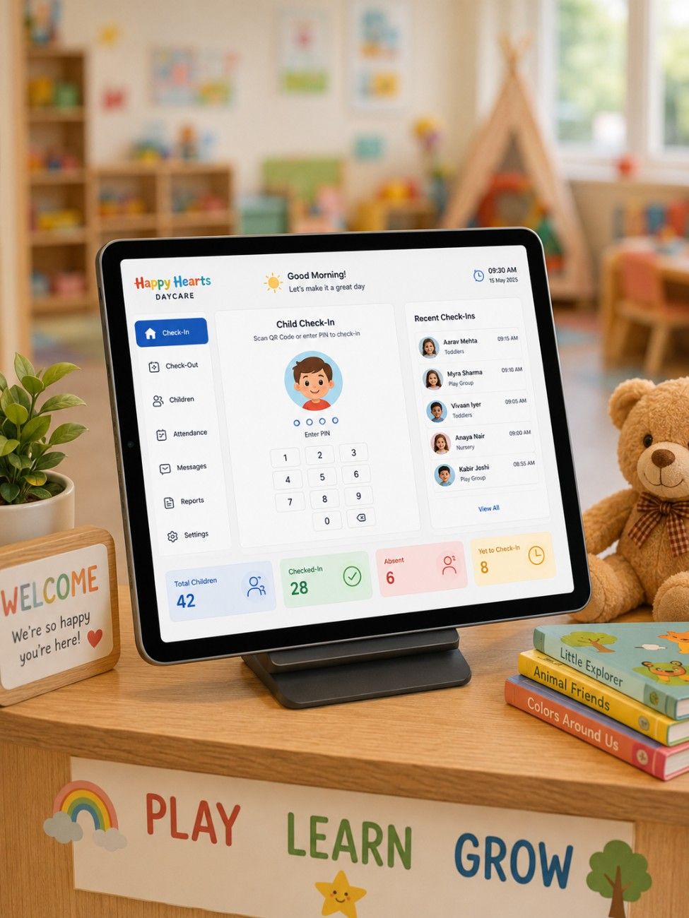 Daycare software interface on tablet