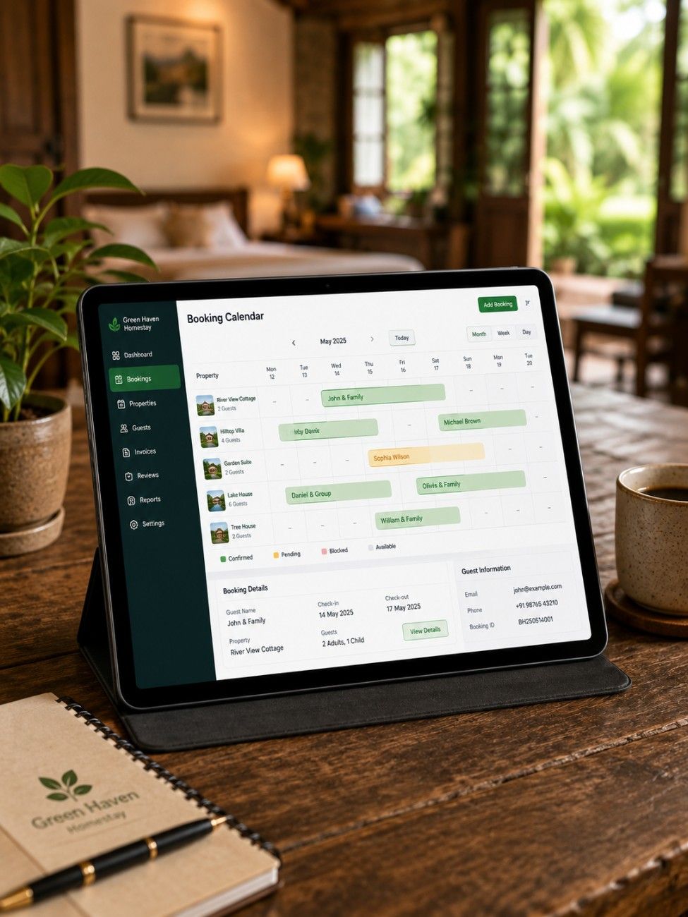 Homestay booking interface on tablet