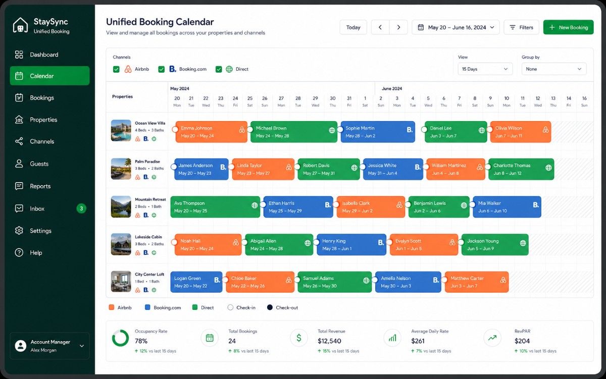 Vacation rental booking calendar interface