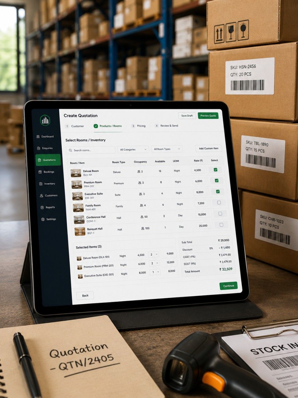 Packers movers software on tablet