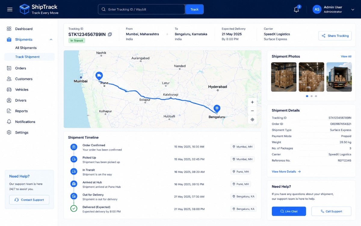 Shipment tracking interface