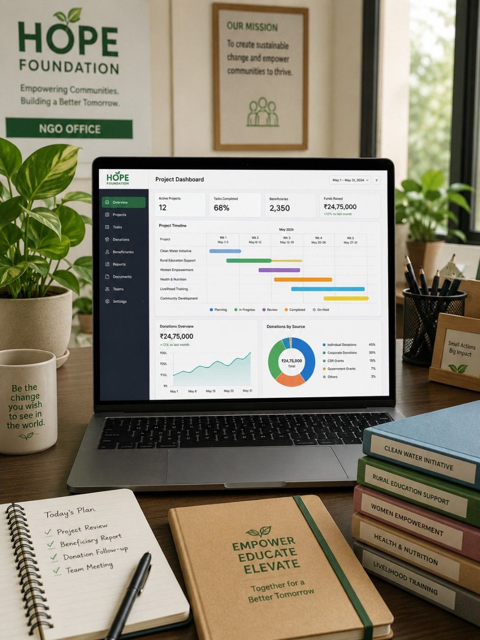 NGO software interface on laptop