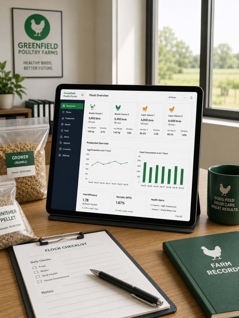 Poultry software interface on tablet