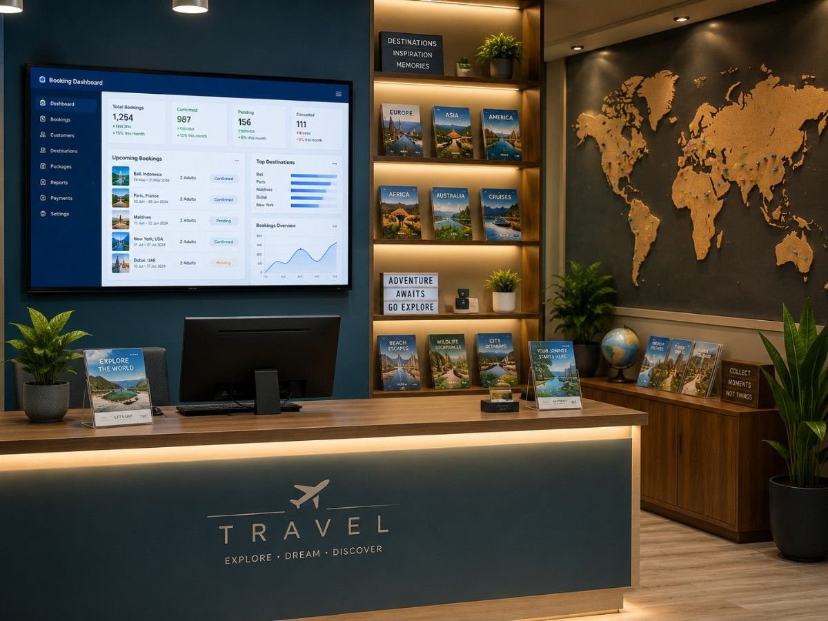 Travel agency using SITS management software on desktop