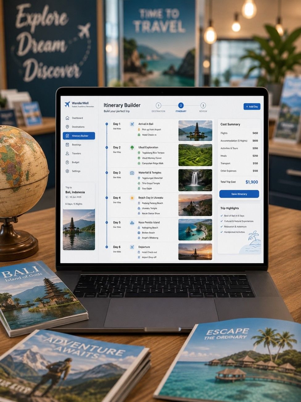 Travel software interface on laptop screen