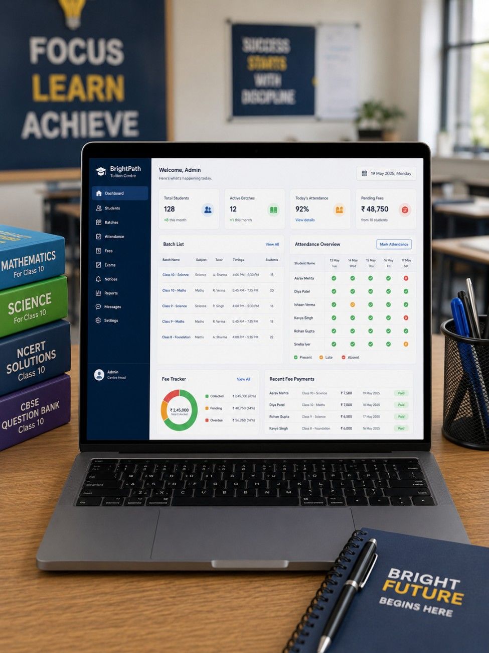Tuition center software on laptop